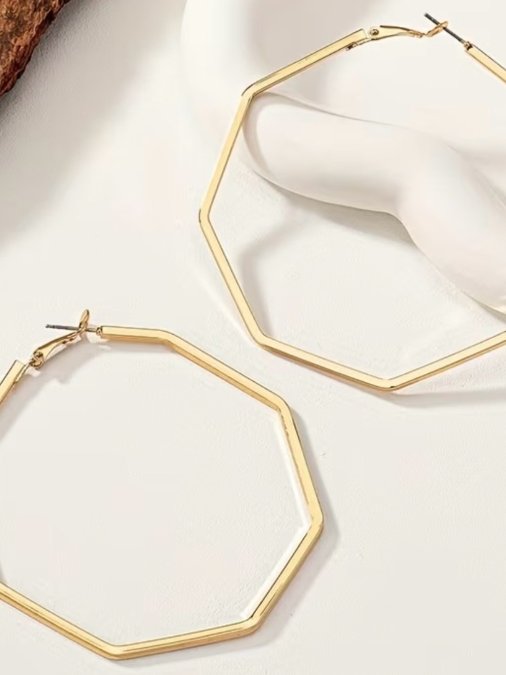 Gold Geometric Octagon Hoop Earrings